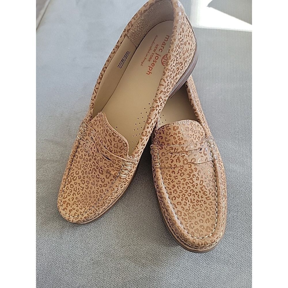 Marc Joseph East Village Penny Loafer Leather Tan Leopard Size 5.5